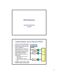 PRAM Algorithms Parallel Random Access Machine
