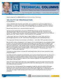 VELOCITY of PROPAGATION by RON HRANAC