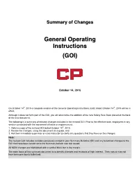 General Operating Instructions (GOI) Dated October 14Th, 2015 Will Be in Effect
