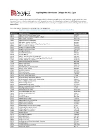 Aspiring State Schools and Colleges for 2022 Cycle
