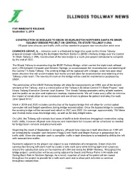 BNSF) RAILWAY BRIDGE PROJECT on CENTRAL TRI-STATE TOLLWAY (I-294) Off-Peak Lane Closures and Traffic Shifts Will Be Needed to Prepare New Construction Work Zone