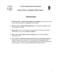 Congregated Program Student Profile 2015