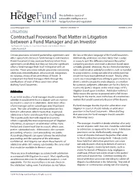 Contractual Provisions That Matter in Litigation Between a Fund Manager and an Investor by Thomas K