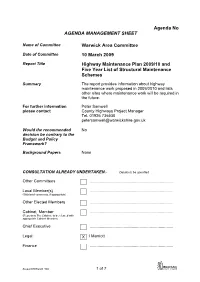 Highway Maintenance Plan 2008/09 and Five Year List of Structural