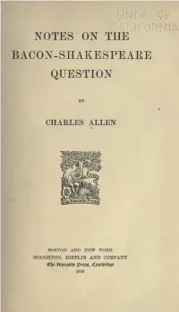 Notes on the Bacon-Shakespeare Question
