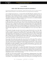 Who Are the Sons of God in Genesis 6?