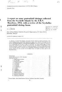 A Report on Some Pontoniinid Shrimps Collected from the Seychelle Islands by the F.R.V. Manihine, 1972, with a Review of The