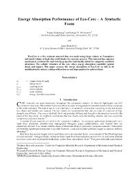 Energy Absorption Performance of Eco-Core – a Syntactic Foam