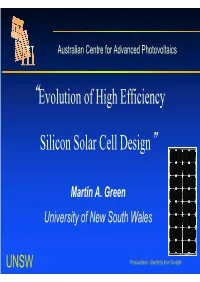 Evolution of High Effiency Silicon Solar Cell Design: Lecture 1