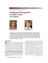 Nutritional Management of Chyle Leaks: an Update