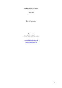 Work Placement 2014-2015 List of Placements Convenors