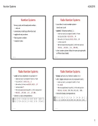 Number Systems Radix Number Systems Radix Number Systems