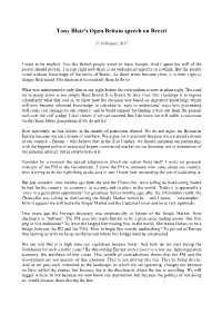 Tony Blair's Open Britain Speech on Brexit