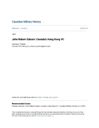 John Robert Osborn: Canada's Hong Kong VC
