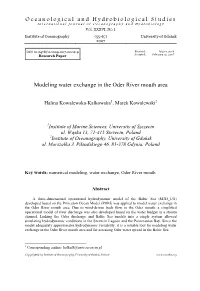 Modeling Water Exchange in the Oder River Mouth Area