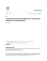Artificial Immune System Based Algorithms for Optimization and Self-Tuning Control in Power Systems
