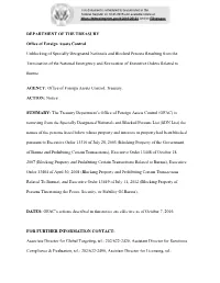 DEPARTMENT of the TREASURY Office of Foreign Assets Control