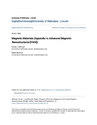 Magnetic Materials (Appendix to Advanced Magnetic Nanostructures [2006])