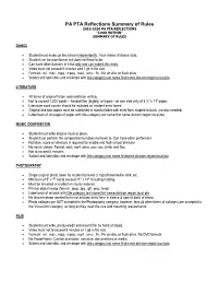 PA PTA Reflections Summary of Rules 2019-2020 PA PTA REFLECTIONS "LOOK WITHIN” SUMMARY of RULES