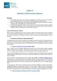 COVID-19 Summary of EU Economic Response