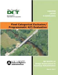 Final Categorical Exclusion/ Programmatic 4(F) Evaluation