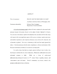 Proust and the Discourse on Habit