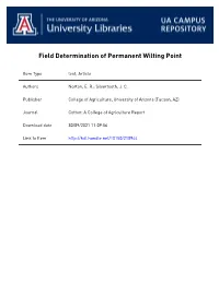 Field Determination of Permanent Wilting Point