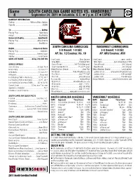 SOUTH CAROLINA GAME NOTES VS. VANDERBILT Game 4