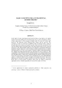 Basic Concepts for a Fundamental Aether Theory1