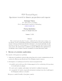 EVP Terminal Report: Operations Research for Disaster Preparedness and Response