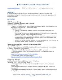 Pamela Prather Annotated Curricula Vitae ✥ Mobile/ Voice Mail: 917-868-0211 Pamela@Pamelaprather.Com
