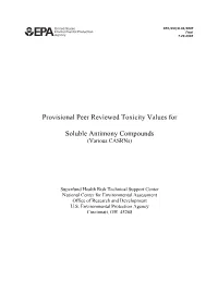 PROVISIONAL PEER REVIEWED TOXICITY VALUES for SOLUBLE ANTIMONY COMPOUNDS (VARIOUS Casrns)
