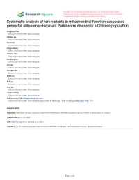 Systematic Analysis of Rare Variants in Mitochondrial Function-Associated Genes for Autosomal-Dominant Parkinson's Disease In