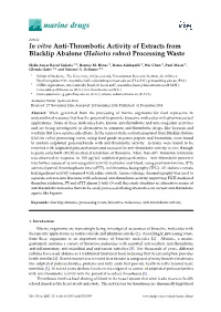 In Vitro Anti-Thrombotic Activity of Extracts from Blacklip Abalone (Haliotis Rubra) Processing Waste