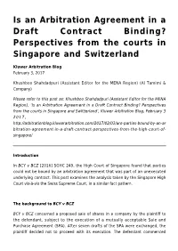 Is an Arbitration Agreement in a Draft Contract Binding? Perspectives from the Courts in Singapore and Switzerland