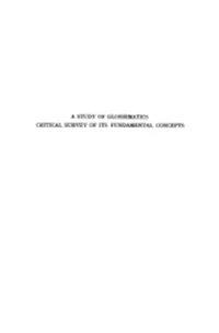 A Study of Glossematics Critical Survey of Its Fundamental Concepts a Study of Glossema Tics Critical Survey of Its Fundamental Concepts
