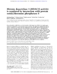 (HDAC3) Activity Is Regulated by Interaction with Protein Serine/Threonine Phosphatase 4