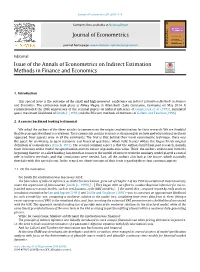 Journal of Econometrics Issue of the Annals of Econometrics on Indirect