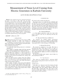 Measurement of Noise Level Coming from Electric Generators in Karbala University