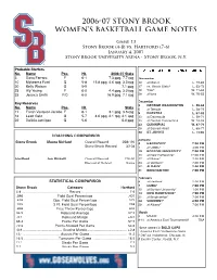 2006-07 Stony Brook Women's Basketball Game Notes