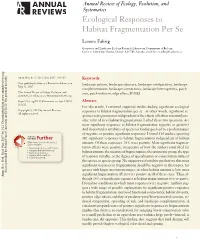 Ecological Responses to Habitat Fragmentation Per Se