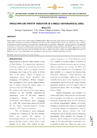 Swallows and Swifts- Behavior in a Small Geographical Area
