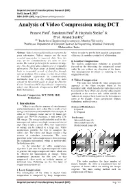 Analysis of Video Compression Using DCT