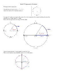 Math 175 Trigonometry Worksheet We Begin with the Unit Circle. The