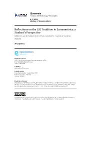 Reflections on the LSE Tradition in Econometrics: a Student's Perspective Réflexions Sur La Tradition De La LSE En Économétrie : Le Point De Vue D'un Étudiant
