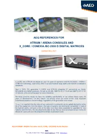 Aeq References for Atrium / Arena Consoles and X Core
