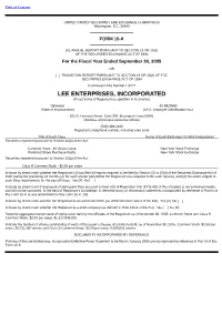 LEE ENTERPRISES, INCORPORATED (Exact Name of Registrant As Specified in Its Charter)