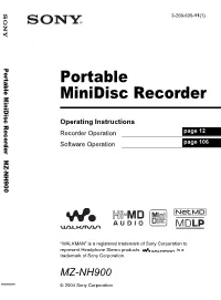 Portable Minidisc Recorder MZ-NH900 Recorder Minidisc Portable Portable Minidisc Recorder