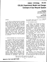 CELSS Experiment Model and Design Concept of Gas Recycle System