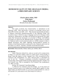 Homosexuality in the Ghanaian Media: a Preliminary Survey